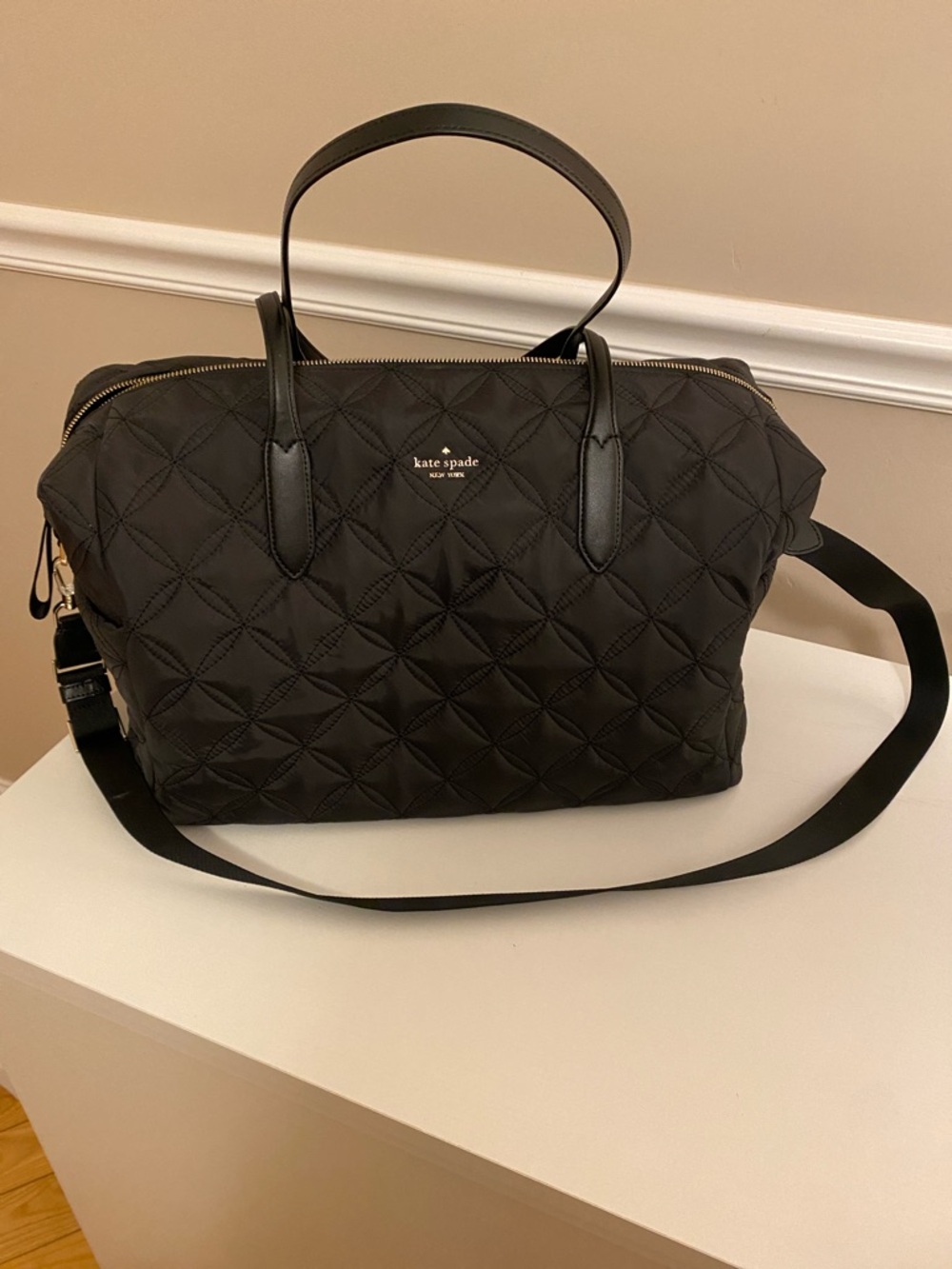 kate spade Black Quilted Nylon Travel Tote with Shoulder Strap